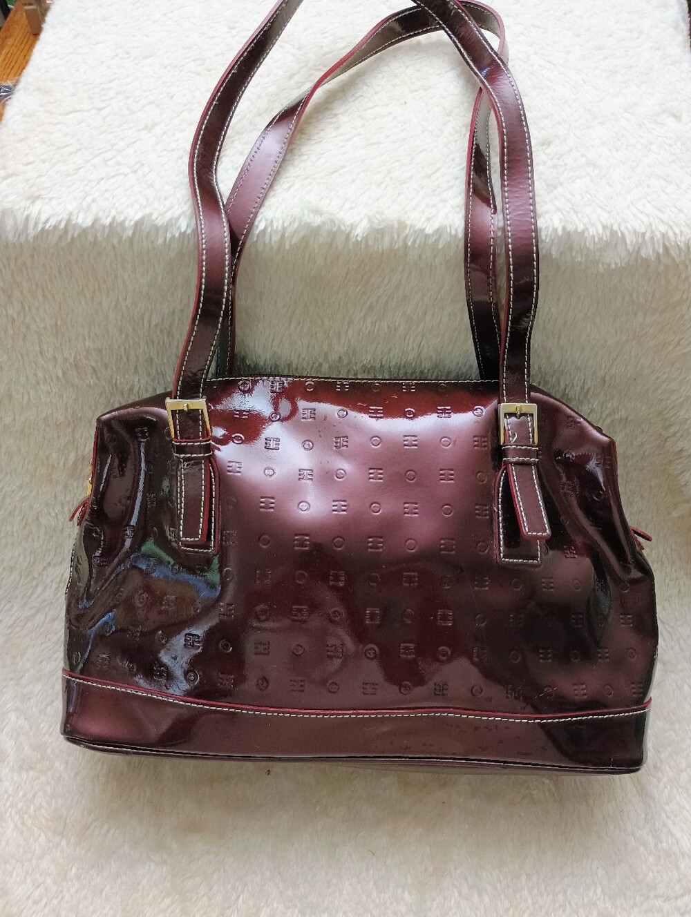Authentic Arcadia Italy Monogram Embossed Patent Leather Shoulder Bag